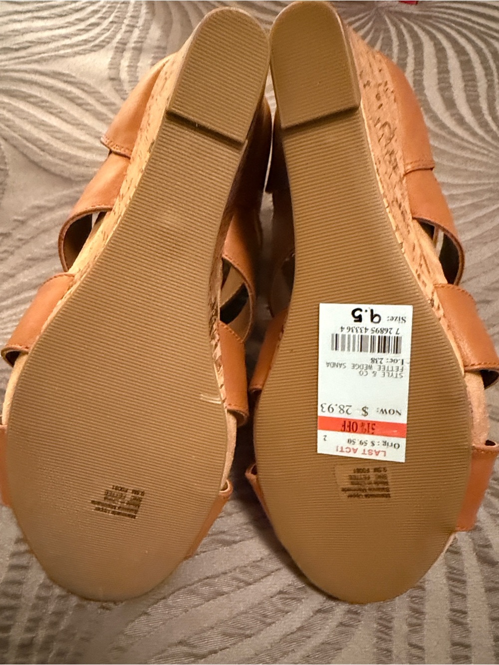 Style & Co. Tan Strappy Cork Wedge Sandals - Picture 5 of 5